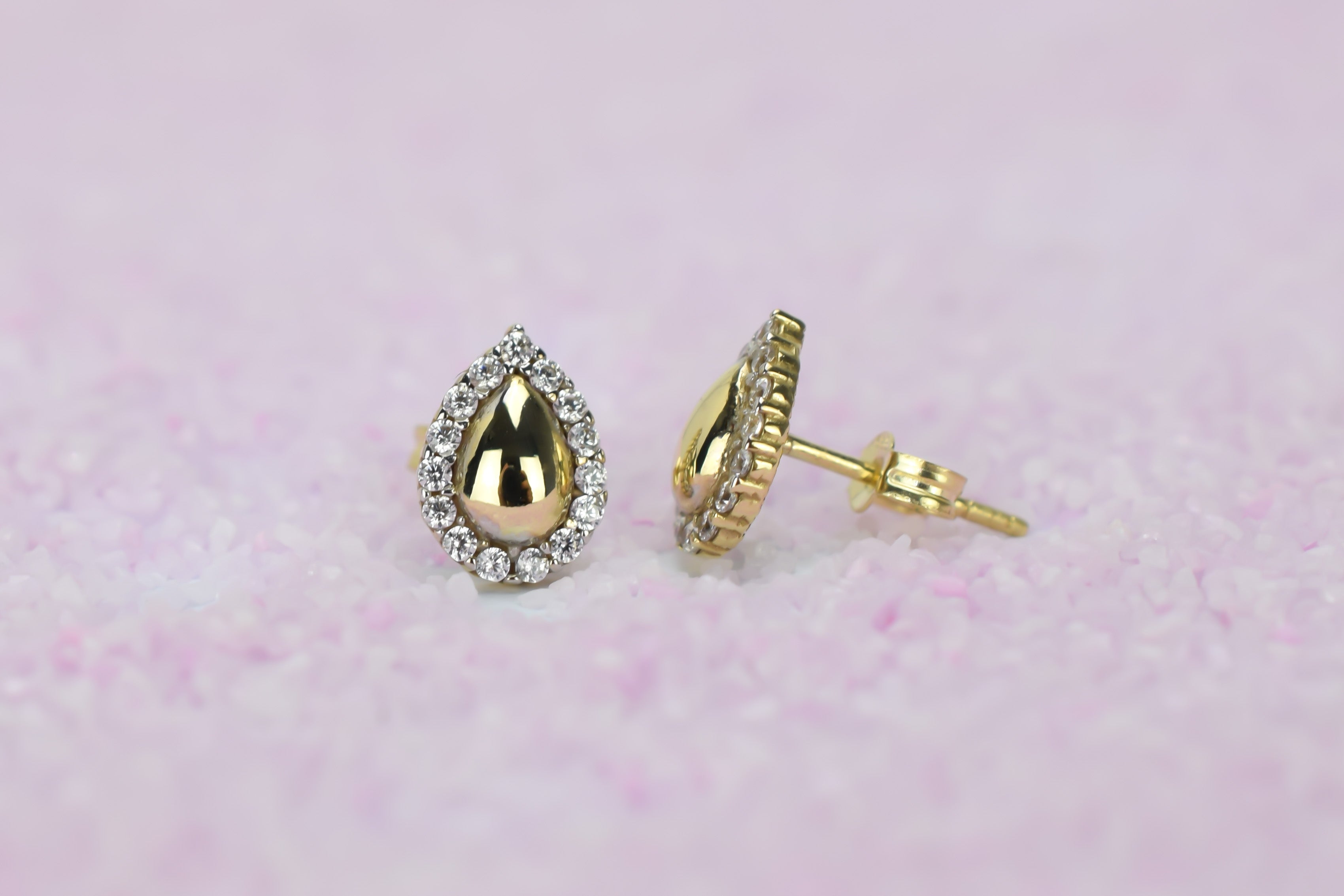 14k peer oorbellen, gouden oorbellen met stenen, 14 karaat druppel oorbellen, oorbellen met stenen, 14k oorbellen peer met stenen, halo oorbellen goud