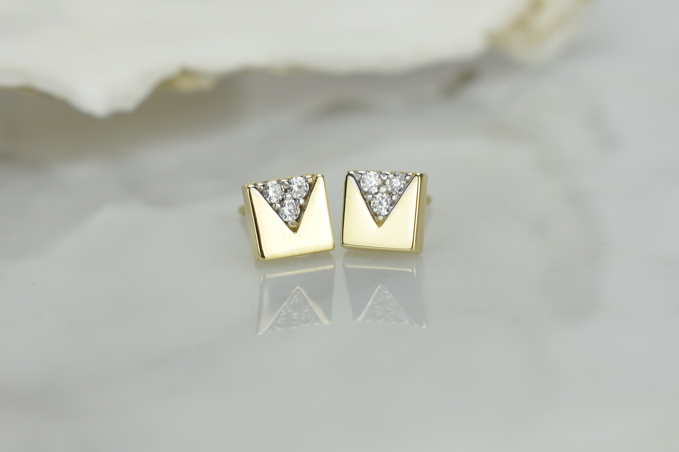 gouden vierkante oorbellen, 14k oorbellen, vierkante gouden oorbellen, vierkante oorbellen met stenen, 14k gouden dames oorbellen