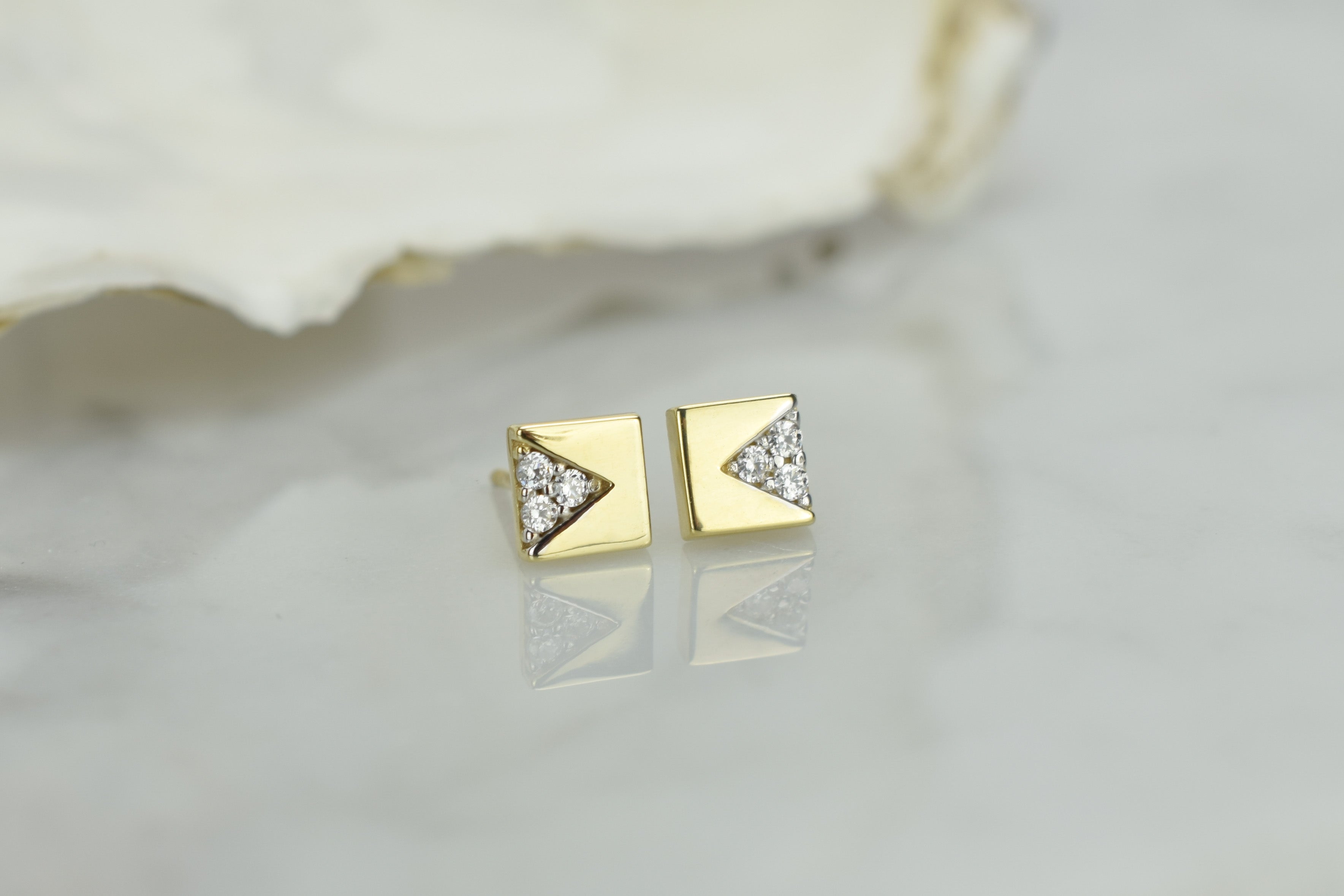 gouden vierkante oorbellen, 14k oorbellen, vierkante gouden oorbellen, vierkante oorbellen met stenen, 14k gouden dames oorbellen