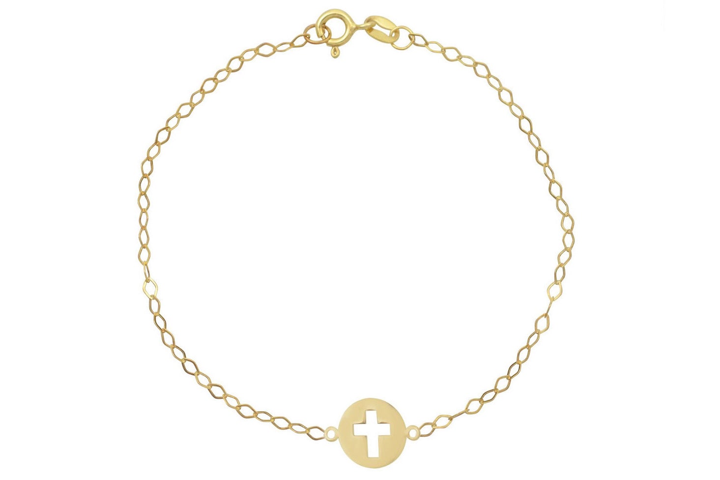 dames armband goud, mooie dames armband, 14 karaat kruisje armband, armband met kruis, dames kruis armband, armband goud net kruis bedel, elegante armband, gouden kruis armband moeder en kind