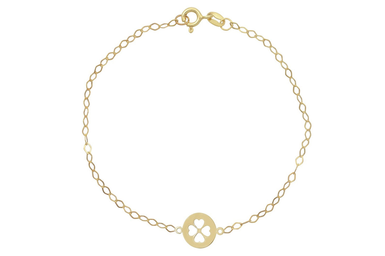 Gouden baby armband, kinder armband 14 karaat, gouden kinder sieraden, gouden schaklarmband klaver vier, 14k kinder armband klaver, klaver vier armband goud voor kinderen