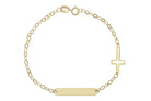 14k naamplaatje kinder armband, baby armband met plaatje, kruis naamplaatje baby armband, gouden kruis armband voor kinderen, kinder armband met kruis en graveerplaatje