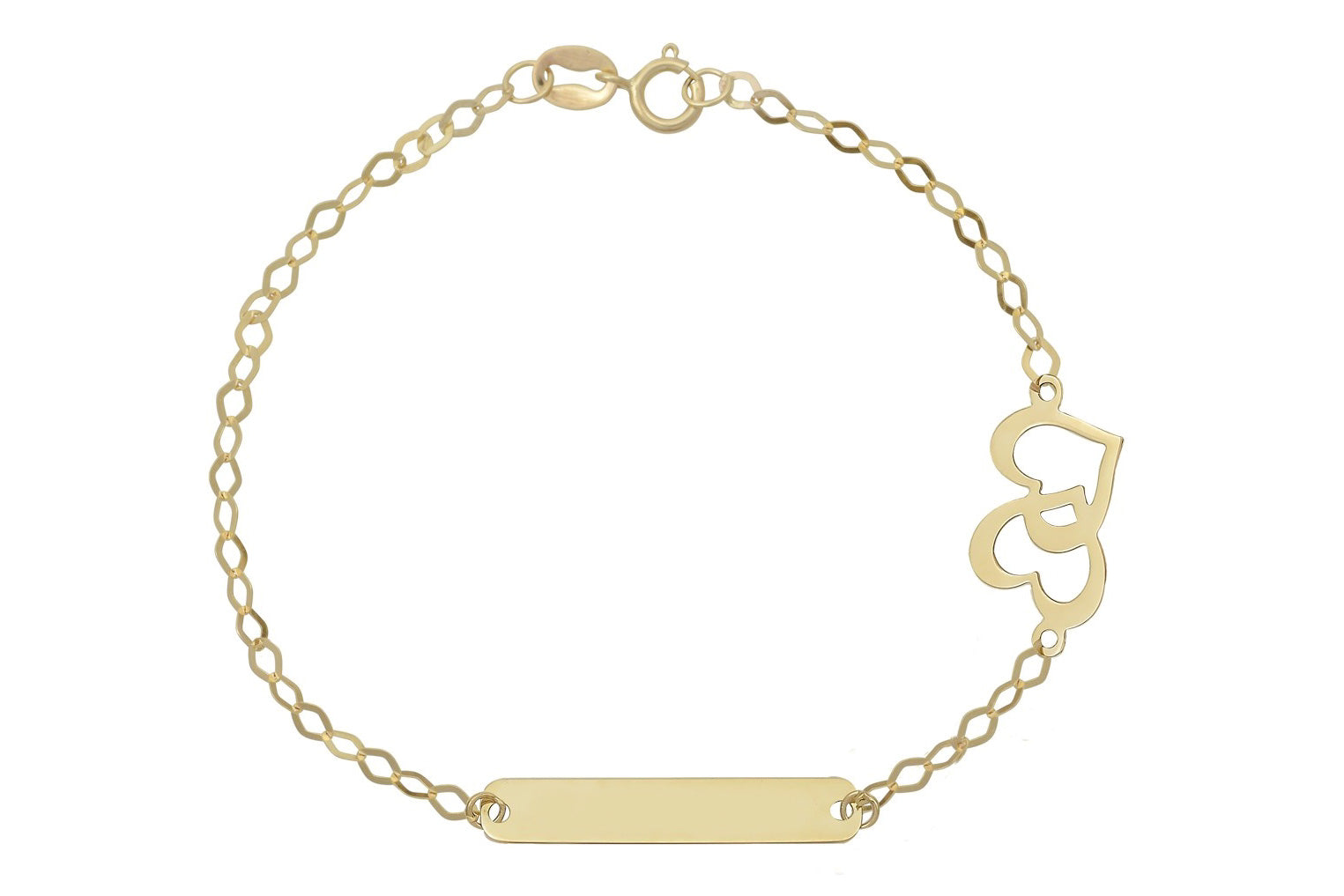 14 karaat naamplaatje armband, armband baby, 14 karaat kinder armband, graveerplaatje met hartjes armband, schakel kinder armband, moeder kind armband goud