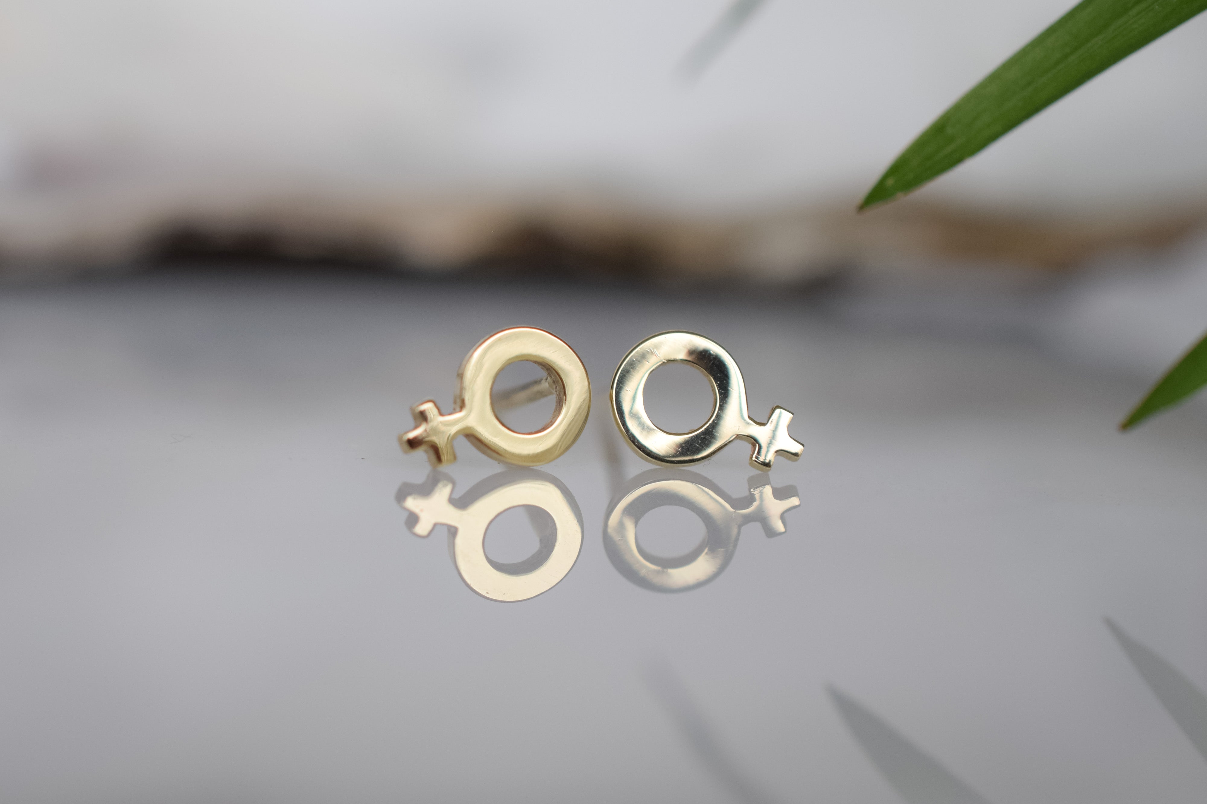 gouden oorknoppen venus, dames oorbellen goud, 14 karaat oorbellen vrouwenteken, vrouwenteken gouden oorbellen, vrouwenteken gouden oorbellen