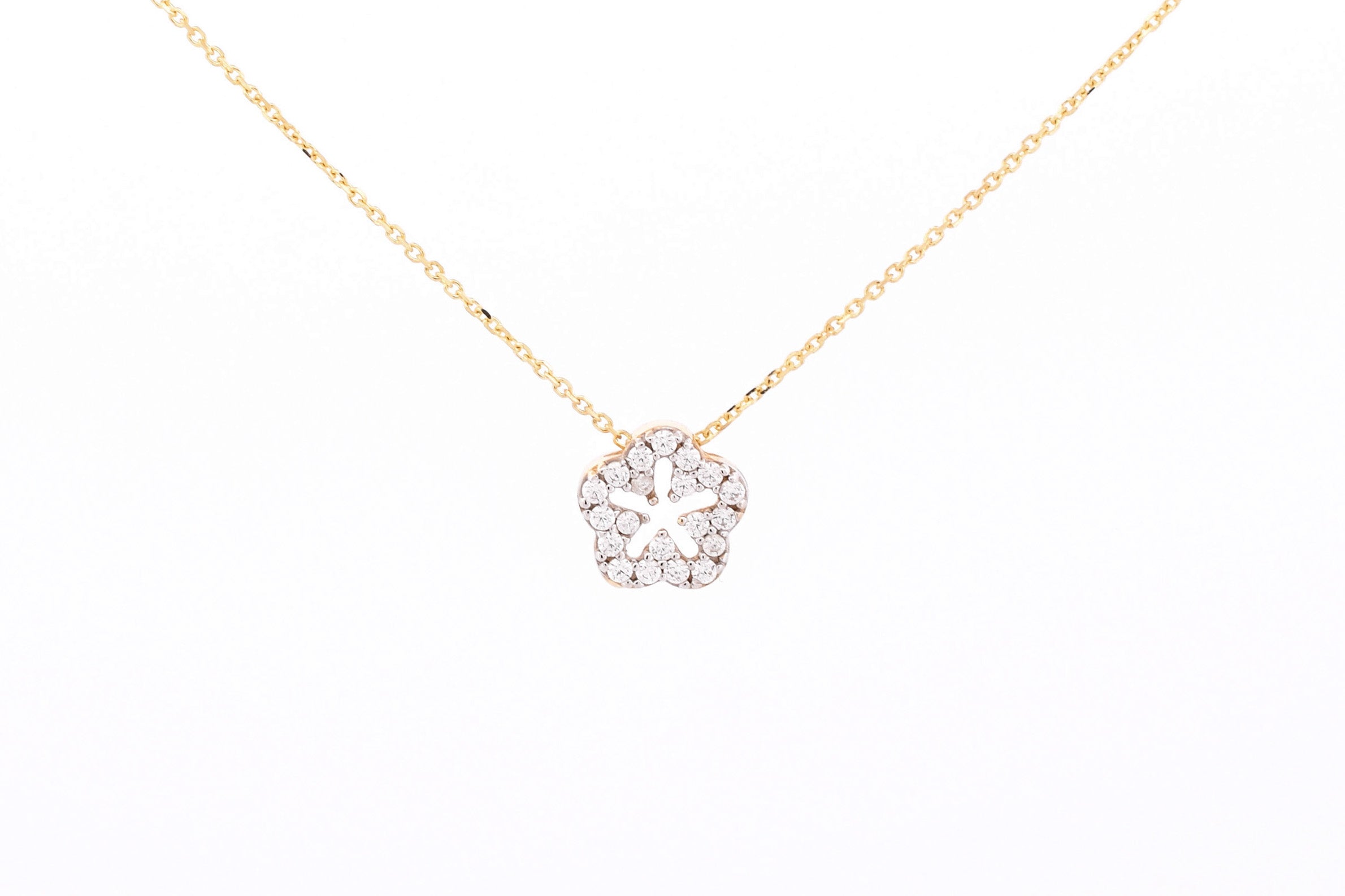 bloem ketting, ketting 14 karaat, gouden bloem ketting, ketting open bloem, dames ketting, gouden ketting met bloem hanger