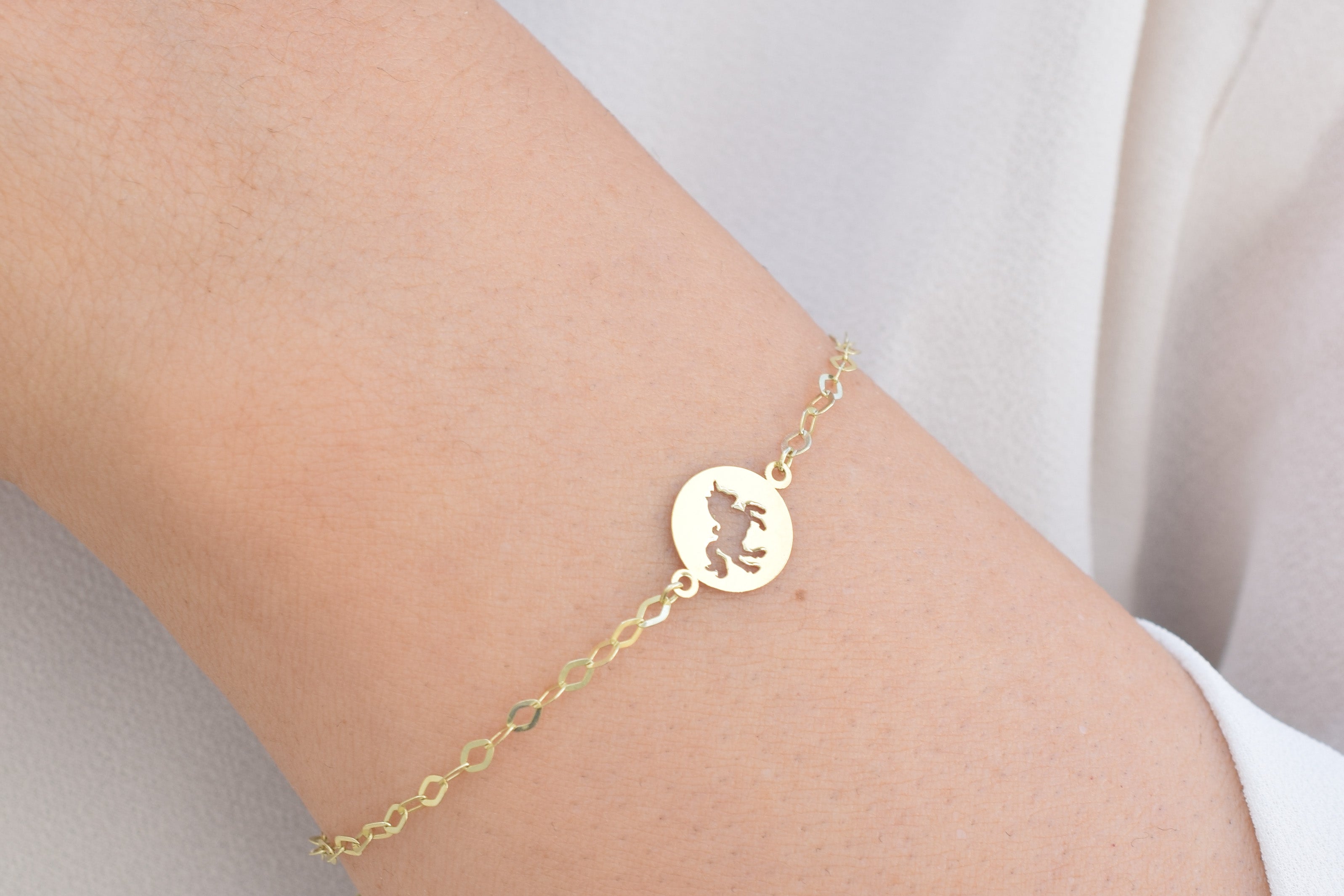 Dames Armband, mooie dames armband, 14k dames armband, gouden eenhoorn armband, eenhoorn armband, schakelarmband dames, 14 karaat sieraden eenhoorn, uncorn armband goud