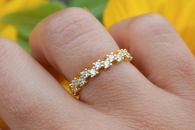 gouden ring, 18k goud, ring ban, stapel ring, half eternity ring, verlovingsring, aanschuif ring goud