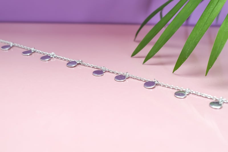 munten enkelbandje zilver, zilveren enkelbandje met ronde hangers, zilveren hippe enkelband, zomerse sieraden, zilveren enkelband met munten hangers, enkel sieraad voor dames